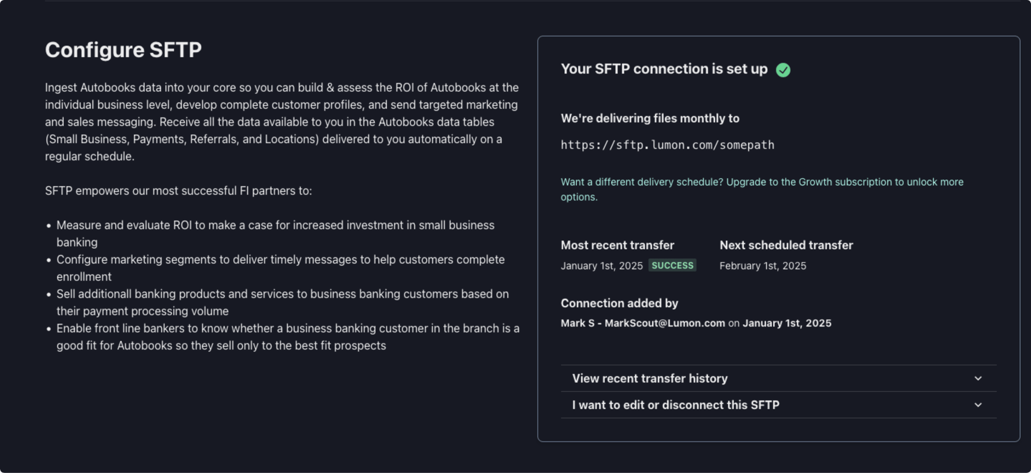 Securely transfer Hub data to your CRM or core database